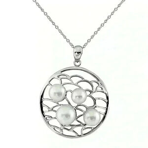 Splendid Pearls Rhodium Plated 925 Sterling Silver 6-9mm Pearl Necklace